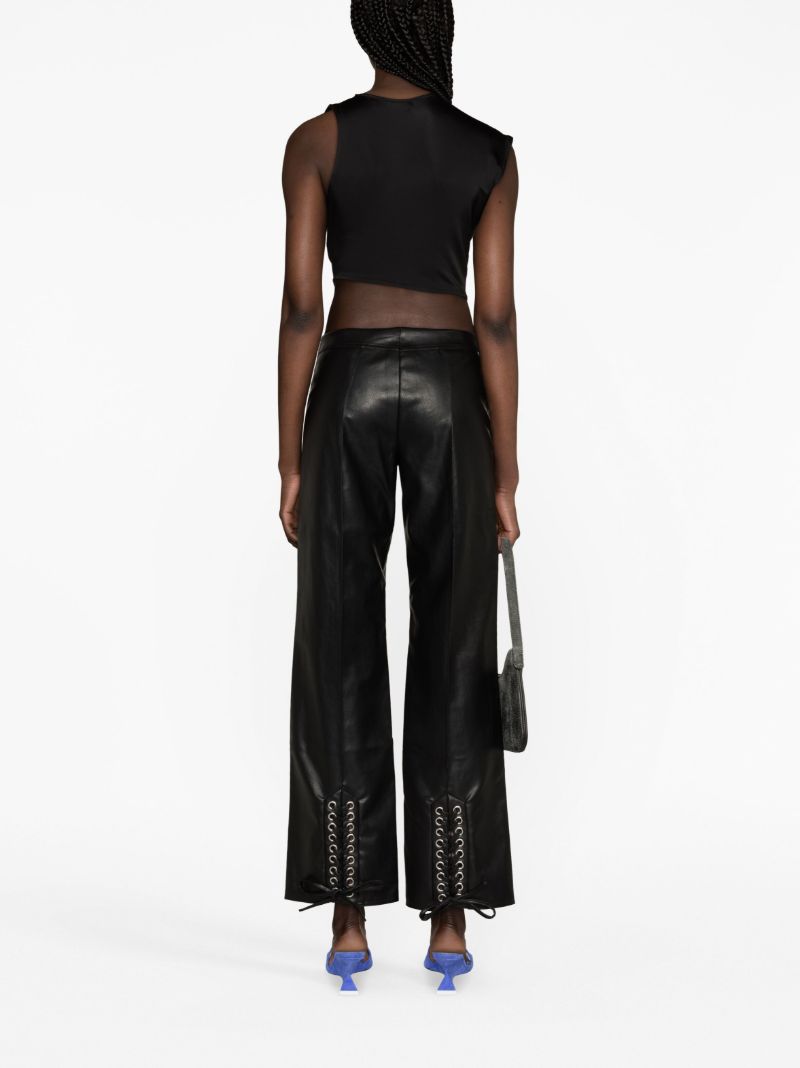 Black Textured Mid Rise Leathertrousers