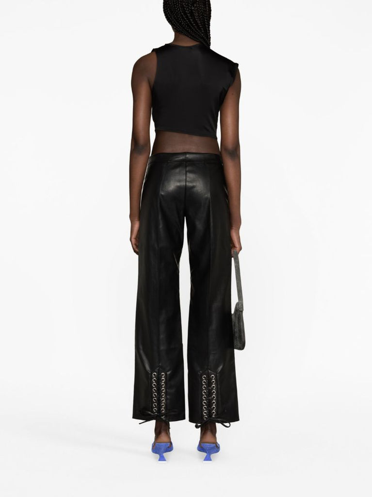 Black Textured Mid Rise Leathertrousers