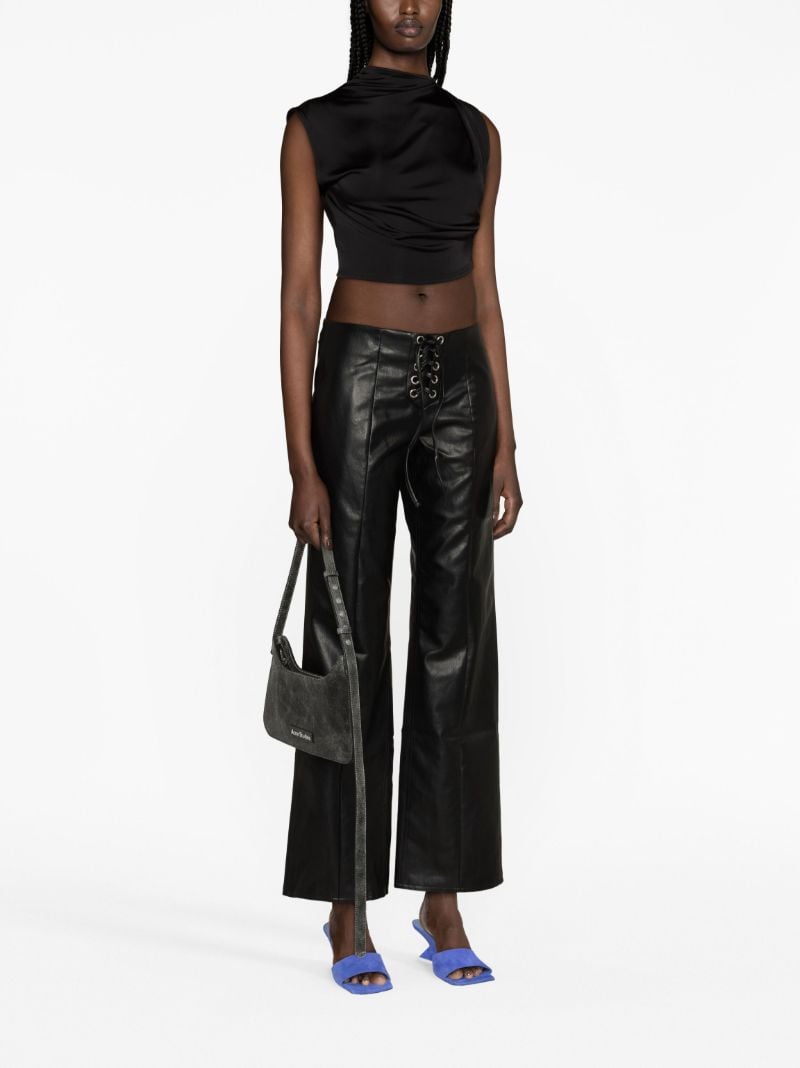 Black Textured Mid Rise Leathertrousers