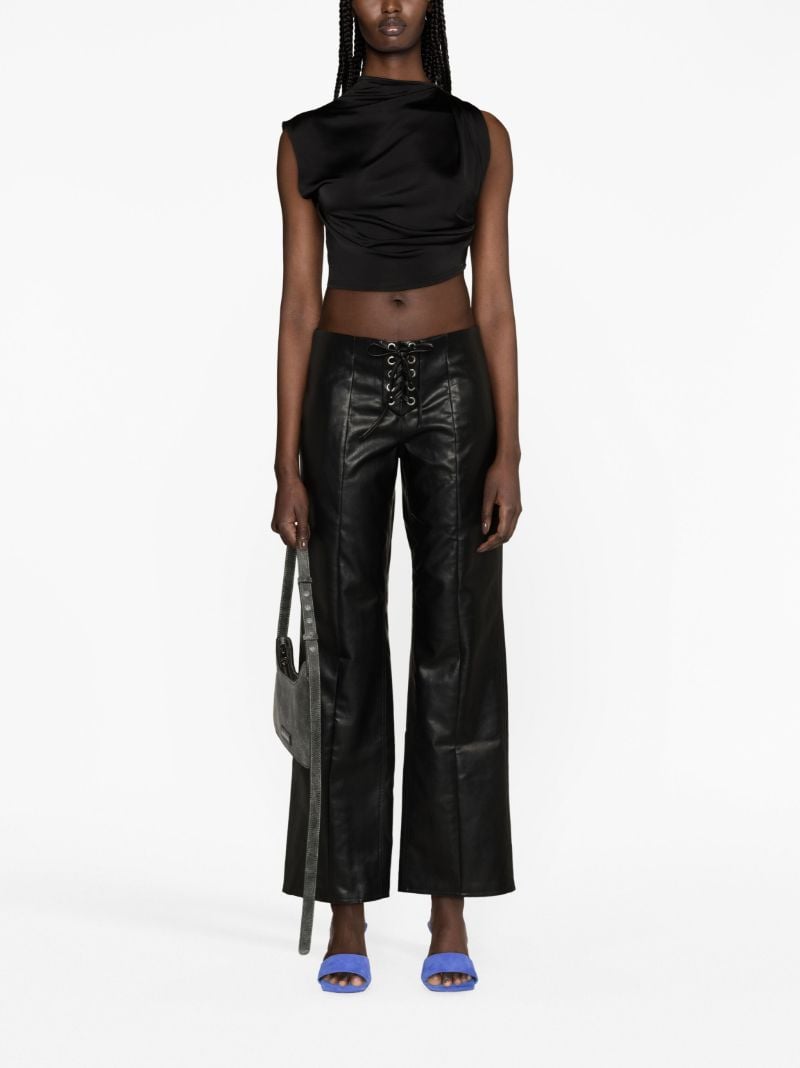 Black Textured Mid Rise Leathertrousers