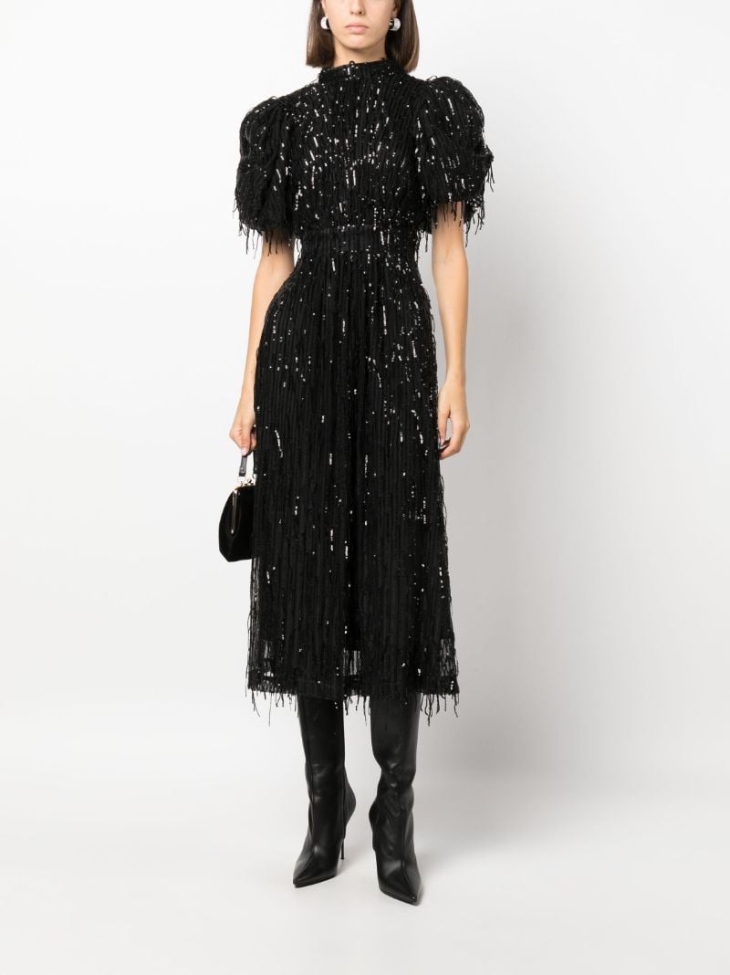 Black Sequin Midi Puff Dress