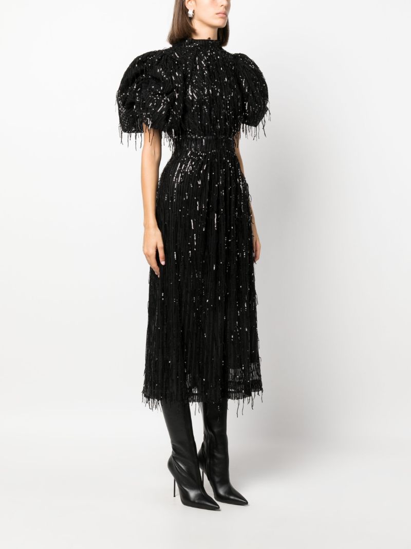 Black Sequin Midi Puff Dress