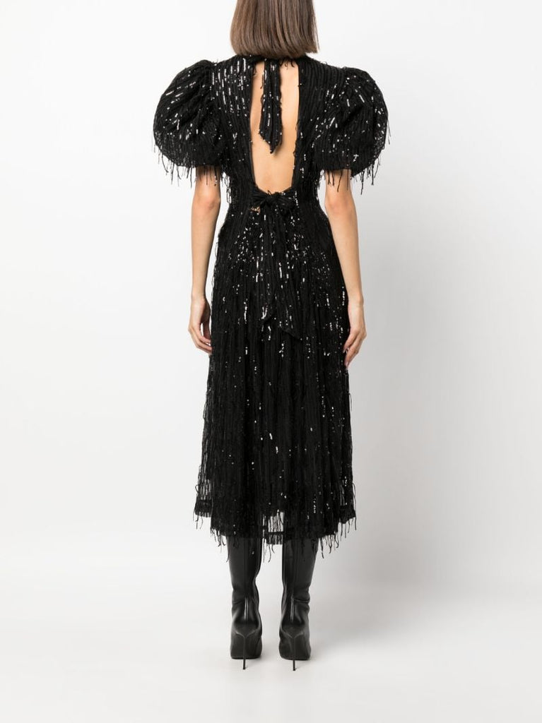 Black Sequin Midi Puff Dress
