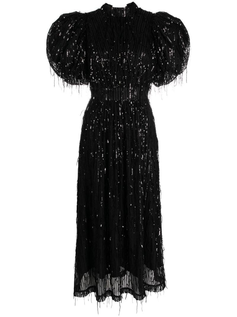 Black Sequin Midi Puff Dress