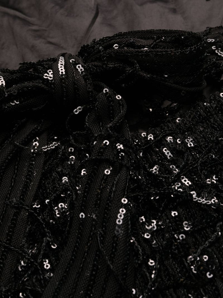 Black Sequin Midi Puff Dress