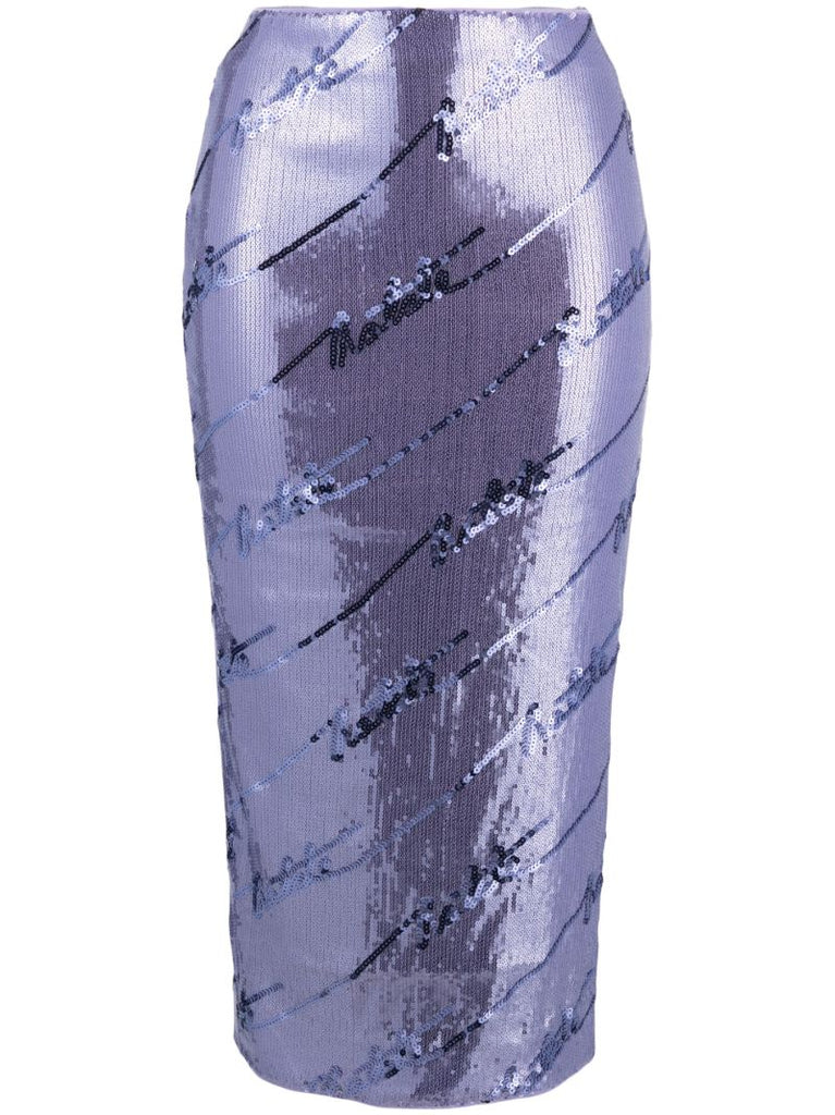 Purple Sequinned Midi Skirt