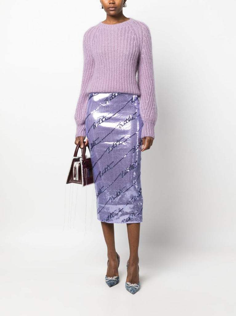 Purple Sequinned Midi Skirt