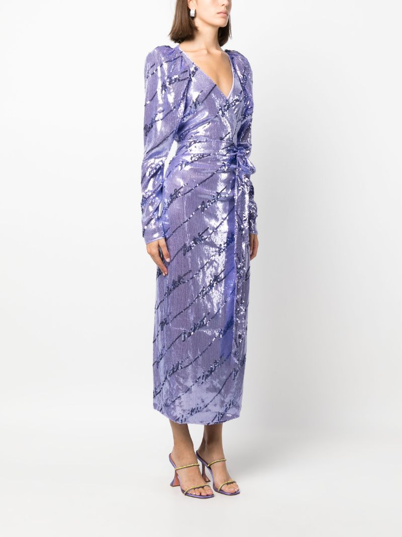 Purple Sequins Wrap Midi Dress