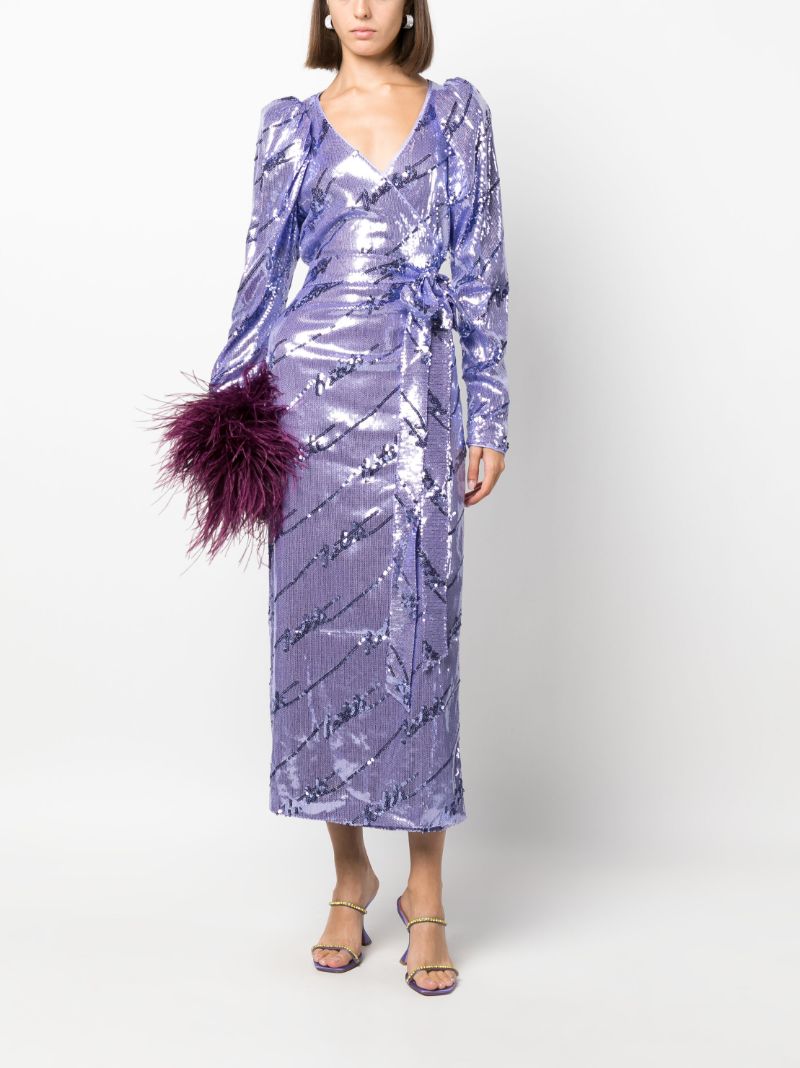 Purple Sequins Wrap Midi Dress