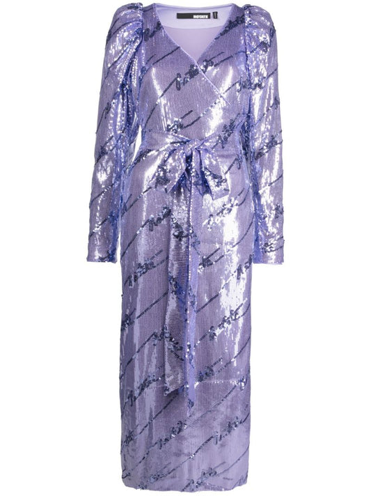 Purple Sequins Wrap Midi Dress