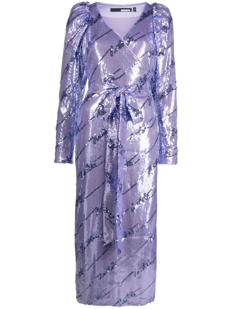 Purple Sequins Wrap Midi Dress