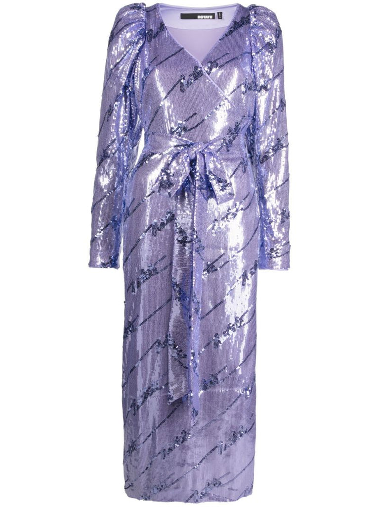 Purple Sequins Wrap Midi Dress