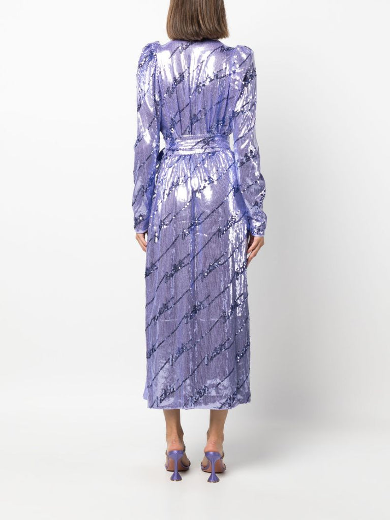 Purple Sequins Wrap Midi Dress