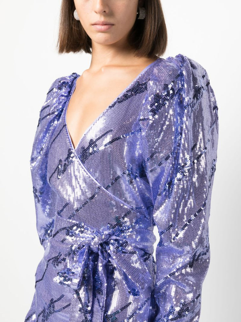 Purple Sequins Wrap Midi Dress