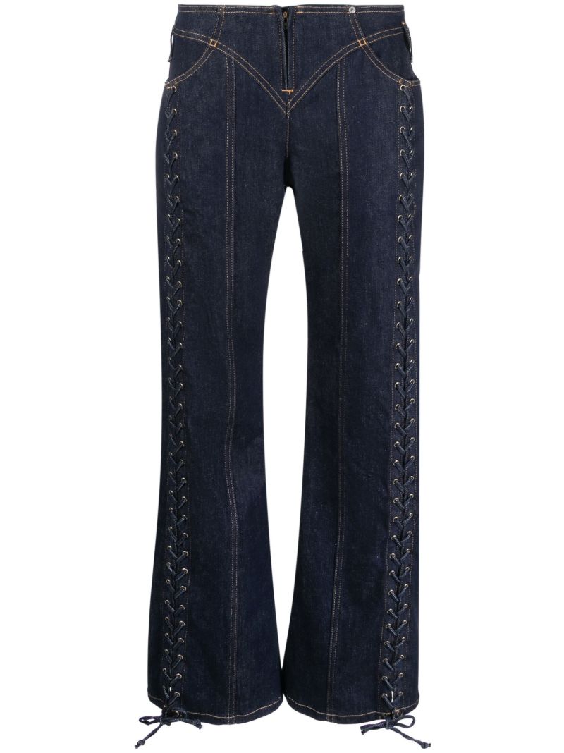 Blue Wide-leg Lace Up Trousers