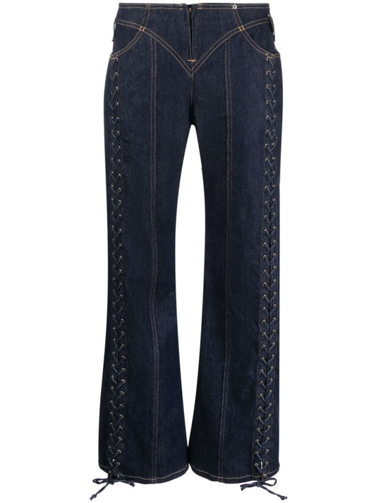 Blue Wide-leg Lace Up Trousers