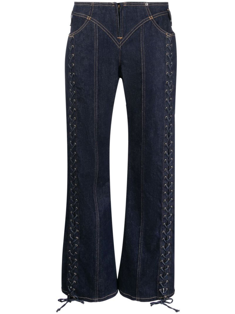 Blue Wide-leg Lace Up Trousers