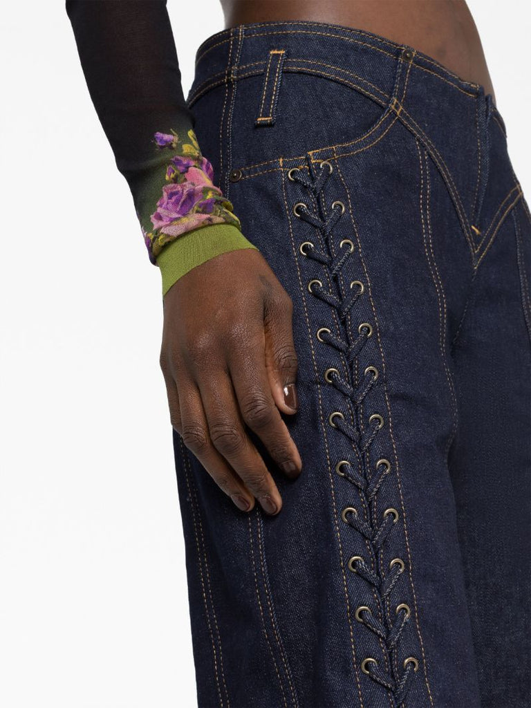 Blue Wide-leg Lace Up Trousers