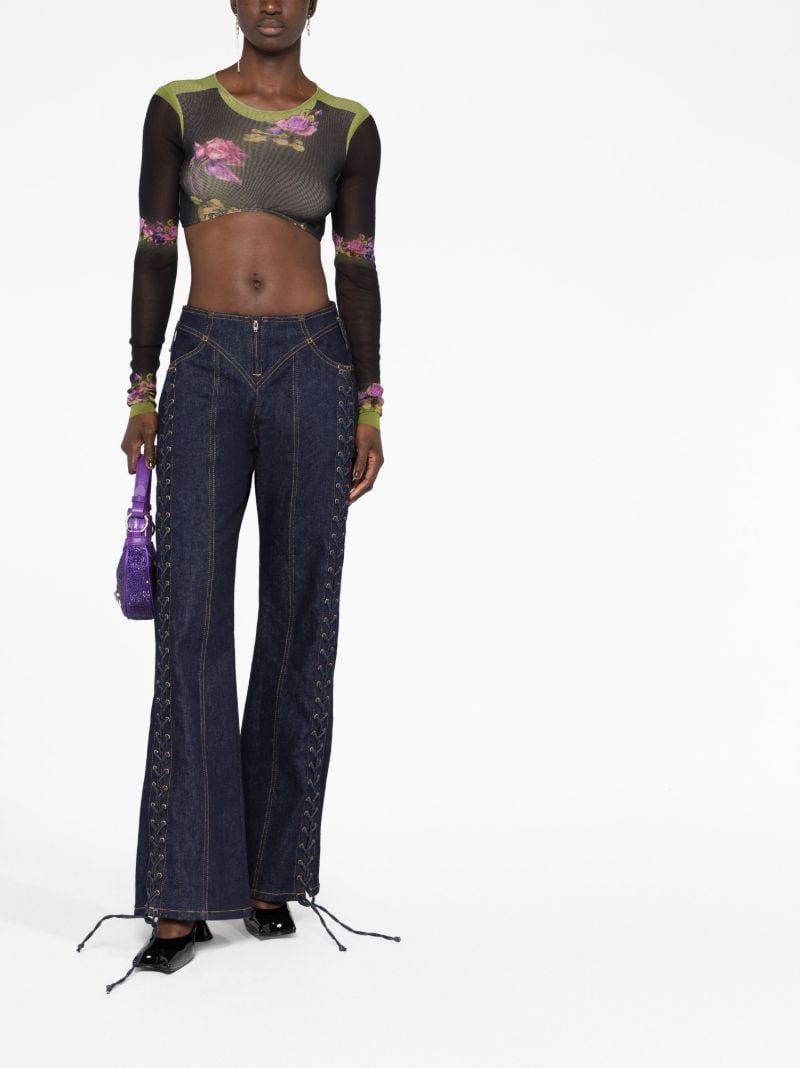 Blue Wide-leg Lace Up Trousers