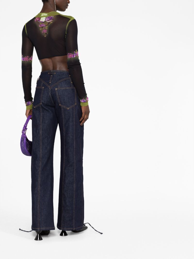 Blue Wide-leg Lace Up Trousers