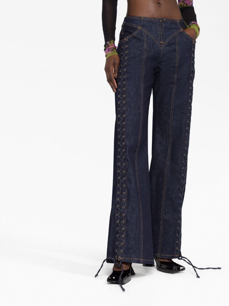 Blue Wide-leg Lace Up Trousers