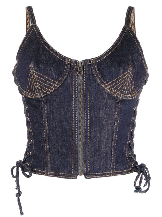 Blue Lace-up Denim Corset