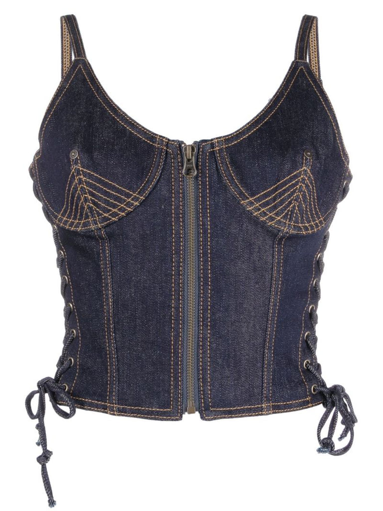 Blue Lace-up Denim Corset