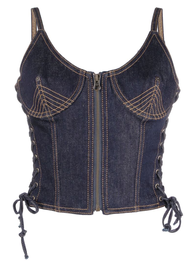 Blue Lace-up Denim Corset