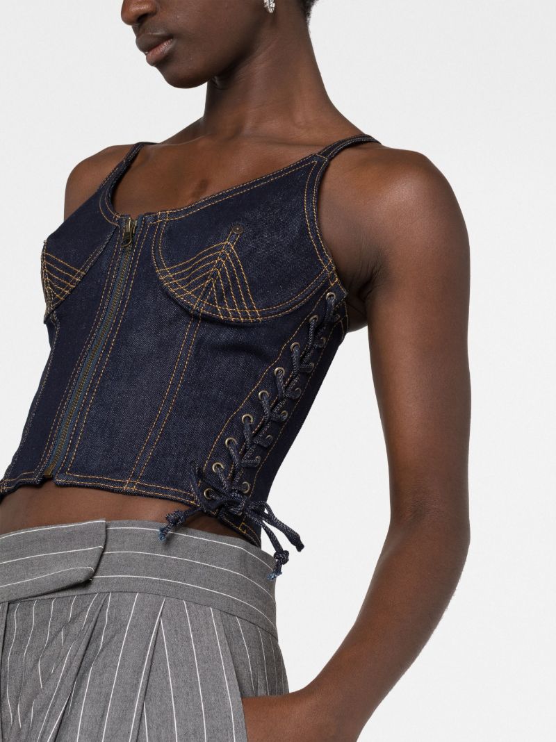 Blue Lace-up Denim Corset