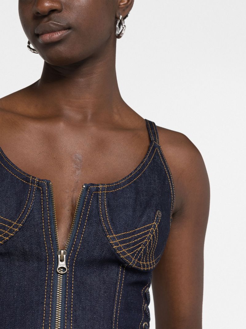 Blue Lace-up Denim Corset