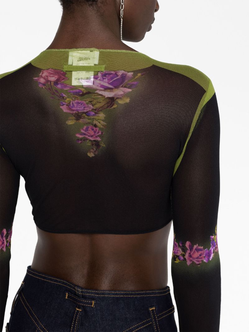 Black Floral Print Cropped Top
