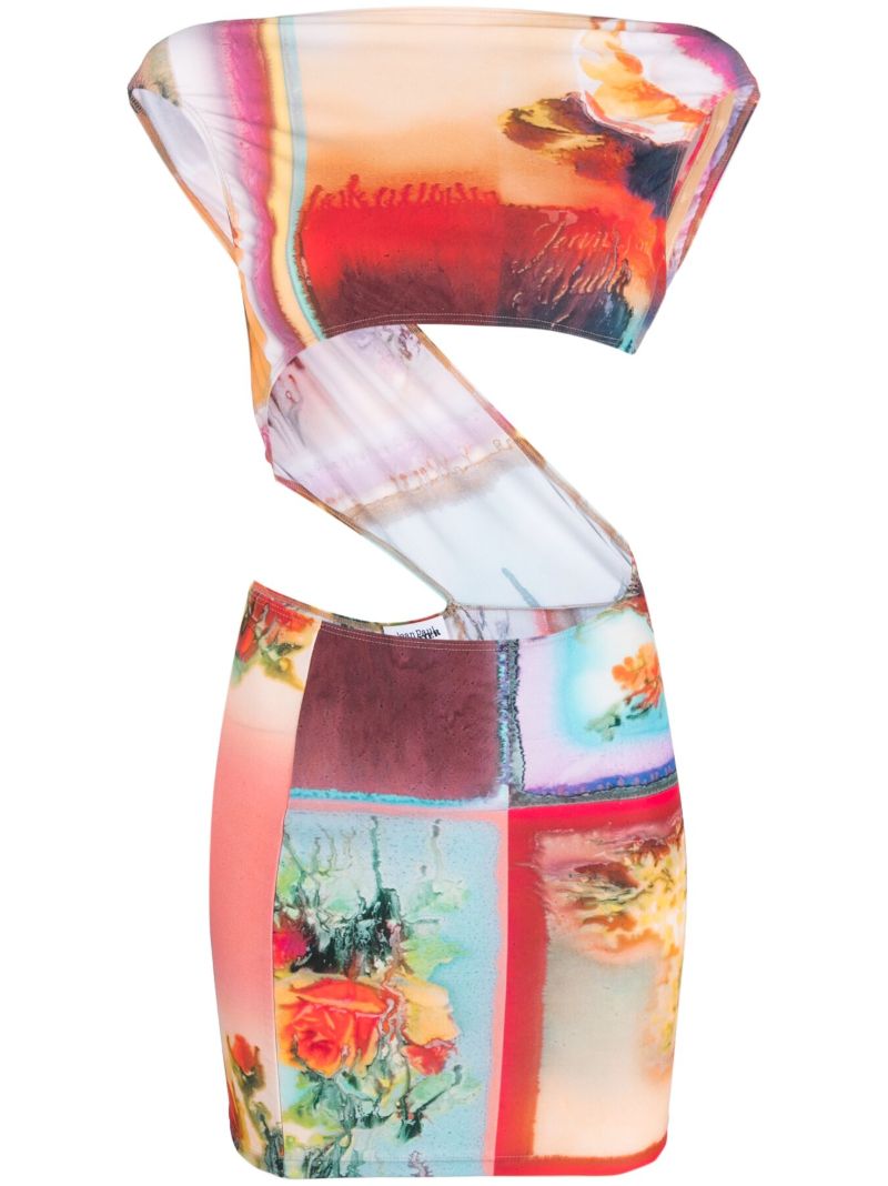 Orange Floral Print Cut-out Dress