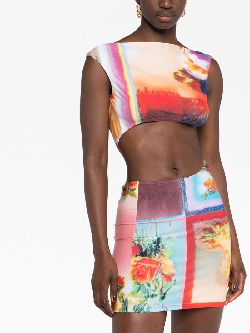 Orange Floral Print Cut-out Dress