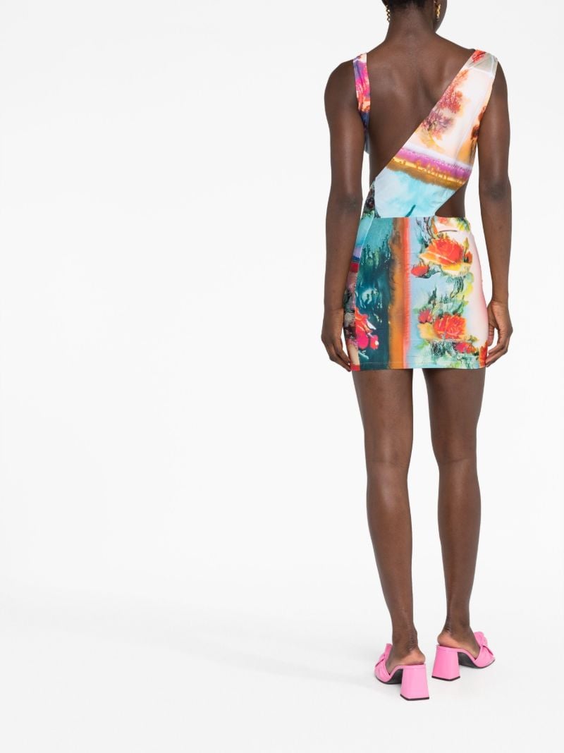 Orange Floral Print Cut-out Dress