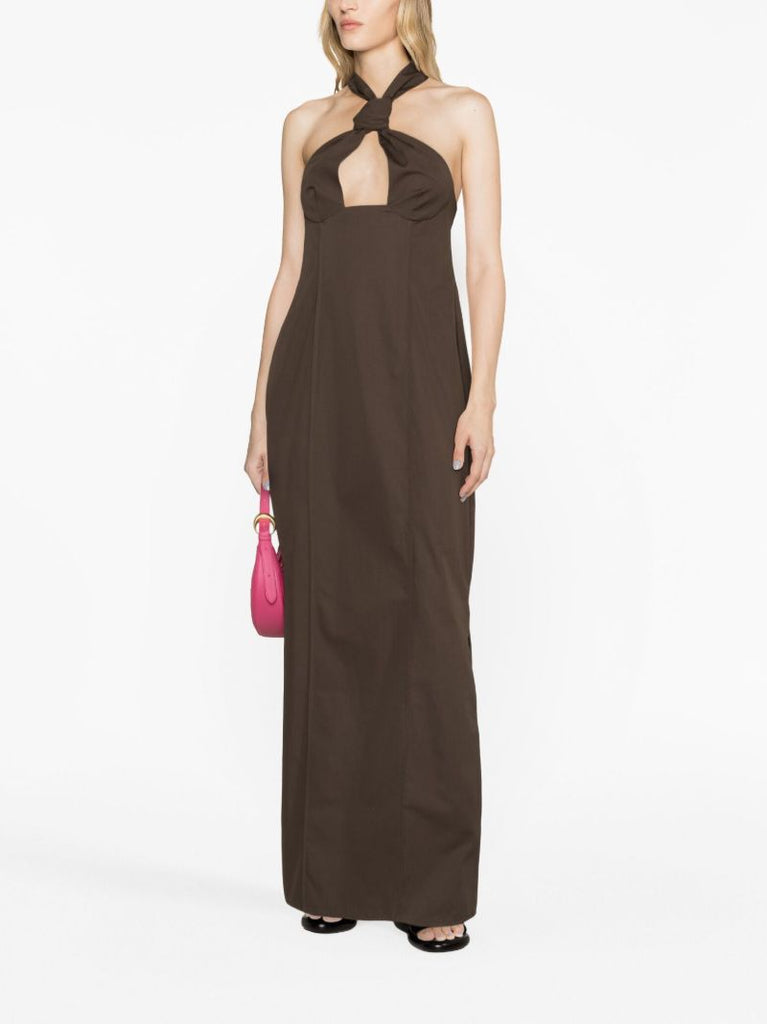 Brown Halterneck Maxi Dress