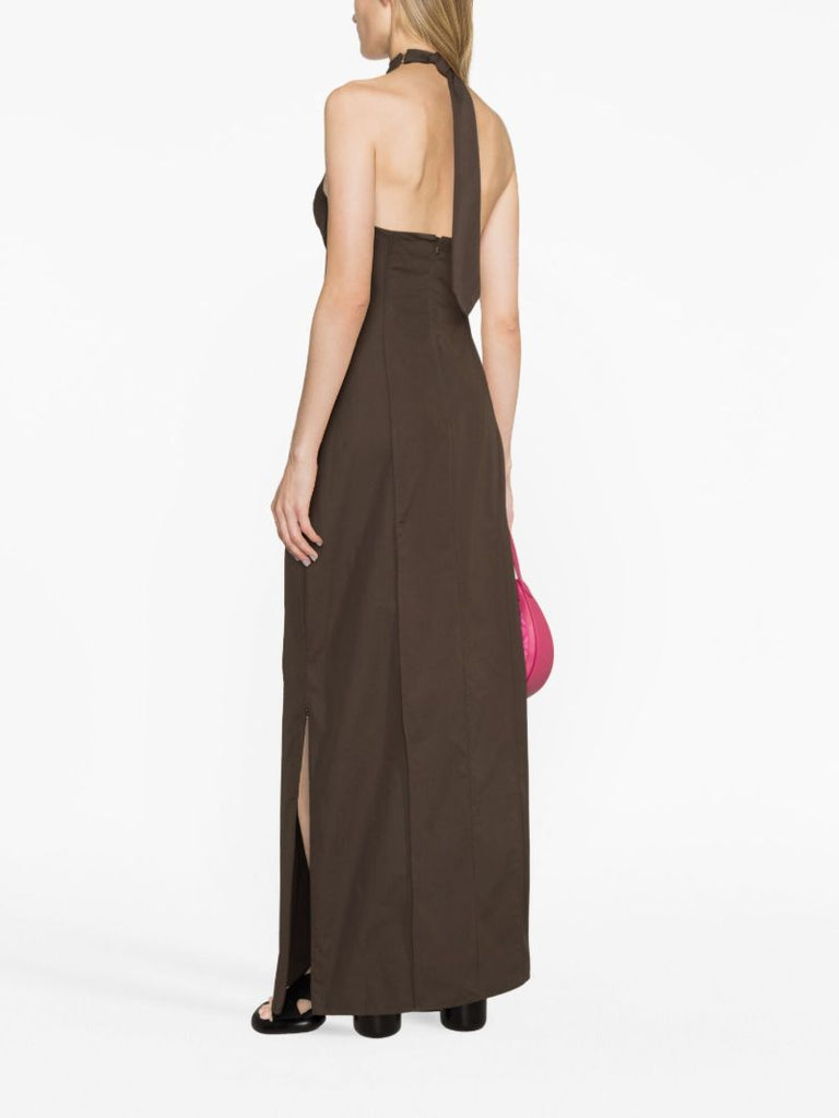 Brown Halterneck Maxi Dress