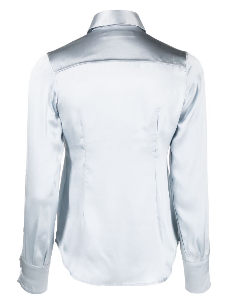 Blue Draped-panel Silk Shirt