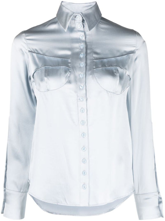 Blue Draped-panel Silk Shirt