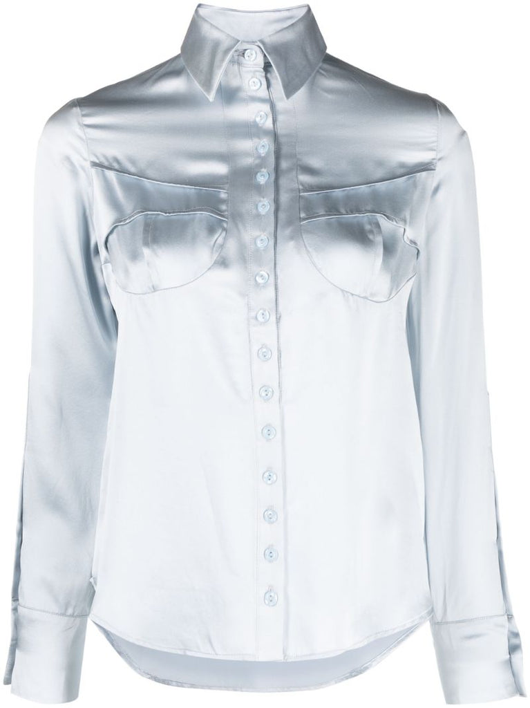 Blue Draped-panel Silk Shirt