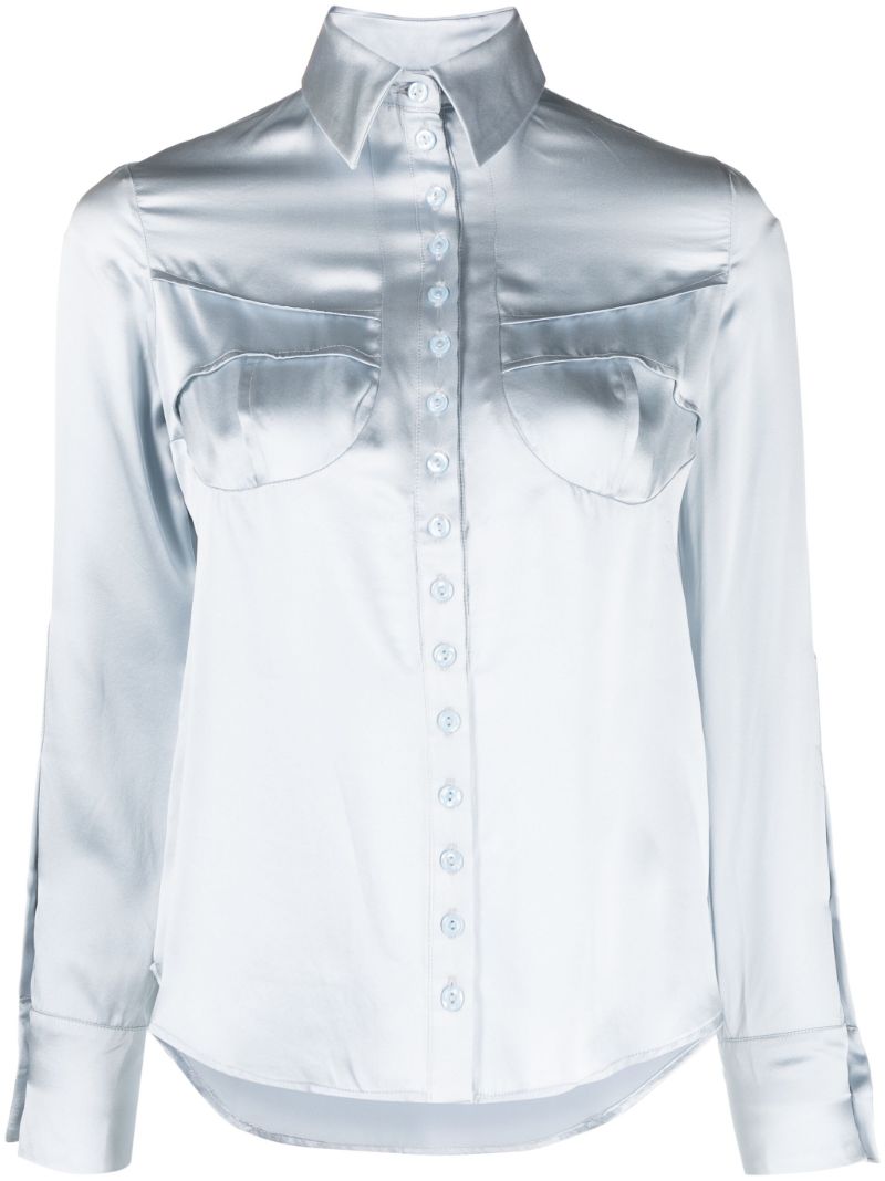 Blue Draped-panel Silk Shirt