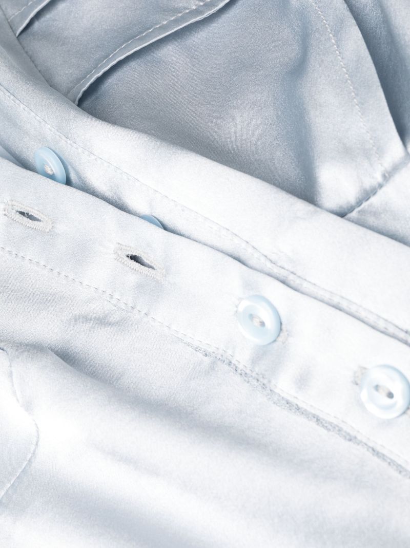 Blue Draped-panel Silk Shirt