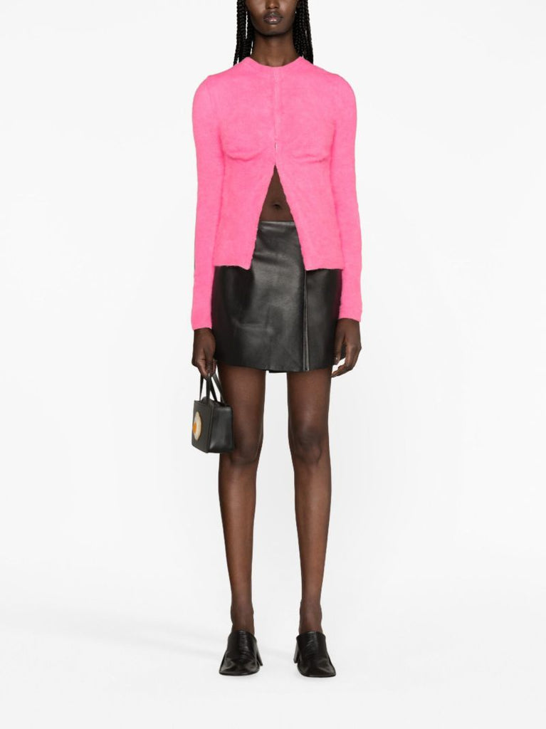 Black Leather Wrap Mini Skirt