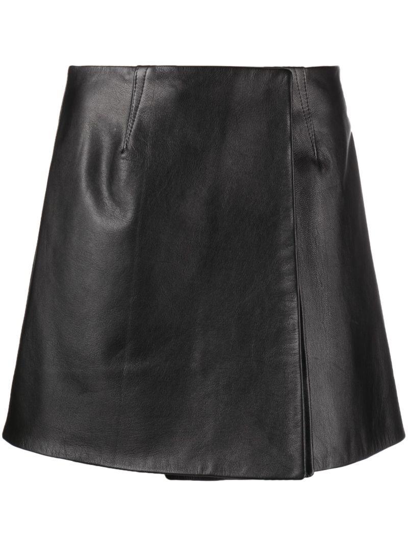Black Leather Wrap Mini Skirt