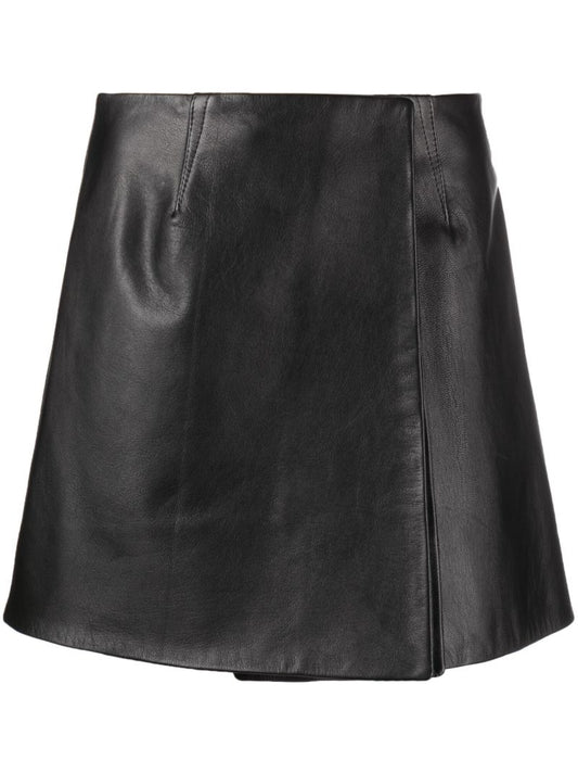 Black Leather Wrap Mini Skirt