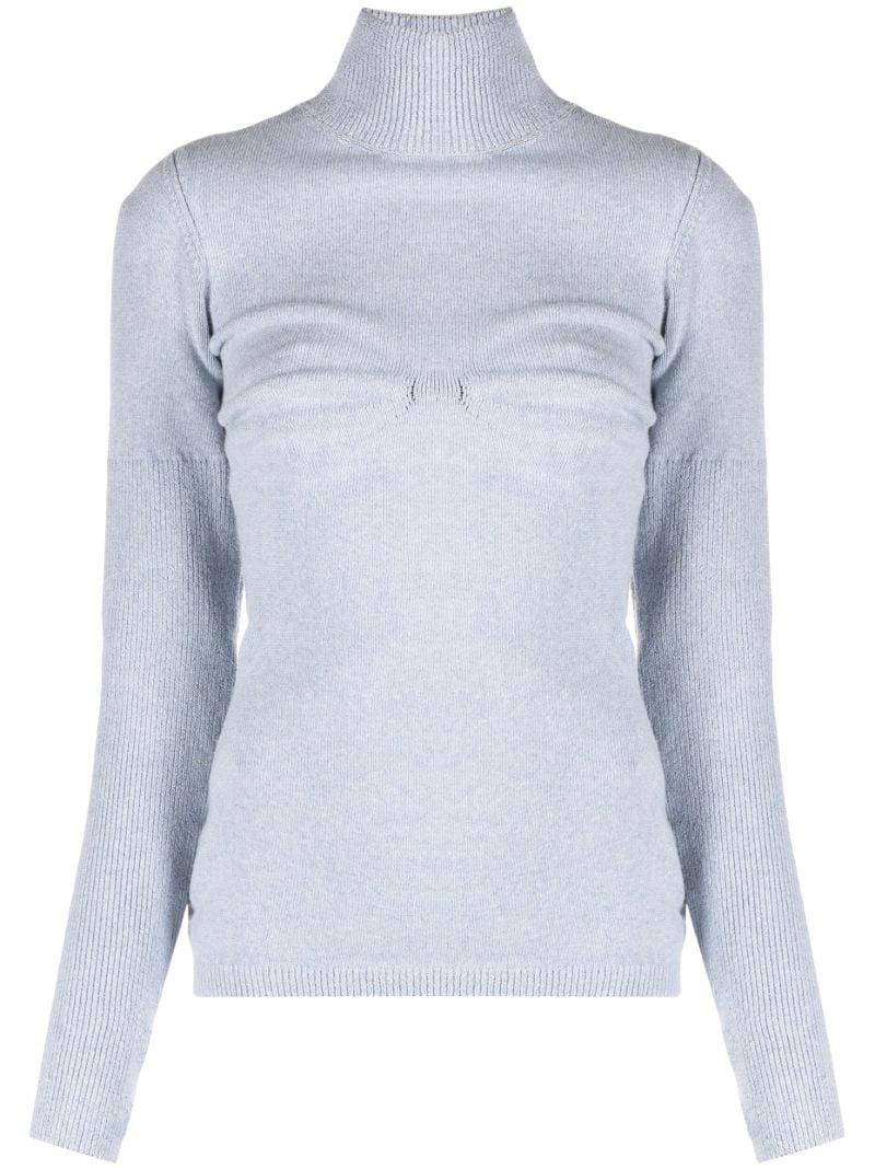 Blue Draped-panel Knit Sweater