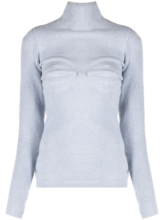 Blue Draped-panel Knit Sweater