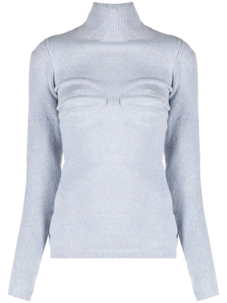 Blue Draped-panel Knit Sweater