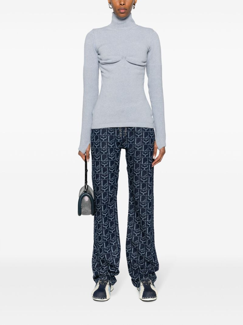 Blue Draped-panel Knit Sweater