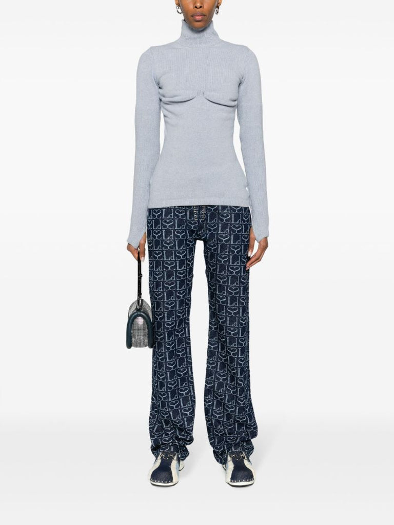 Blue Draped-panel Knit Sweater