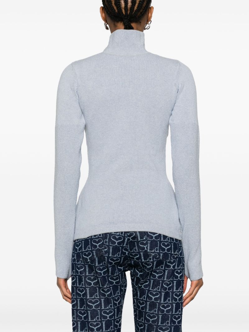 Blue Draped-panel Knit Sweater